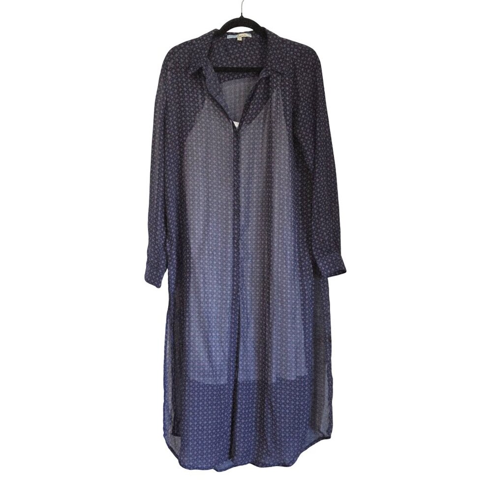 Cecico Womens Sheer Duster Cardigan Dress Medium Longline Layer Slit Print Slip